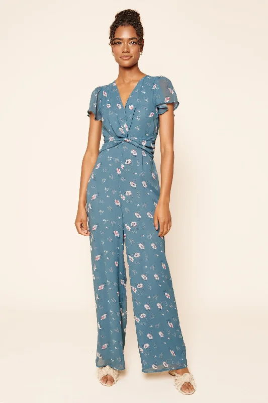 Women's Layered Outfit Savvy Floral Twist Front Jumpsuit