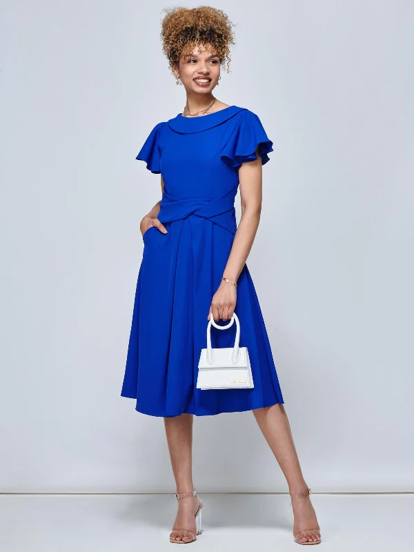 Casual Outfit For Women Jolie Moi Jaelyn Flare Sleeve Dress, Royal Blue