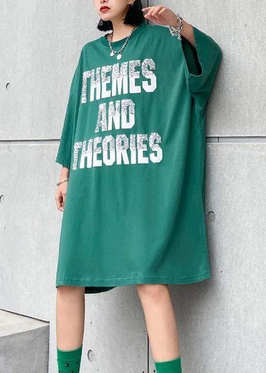 Modern Women's Attire Classy green Cotton tunic dresso neck Letter Midi summer Dress