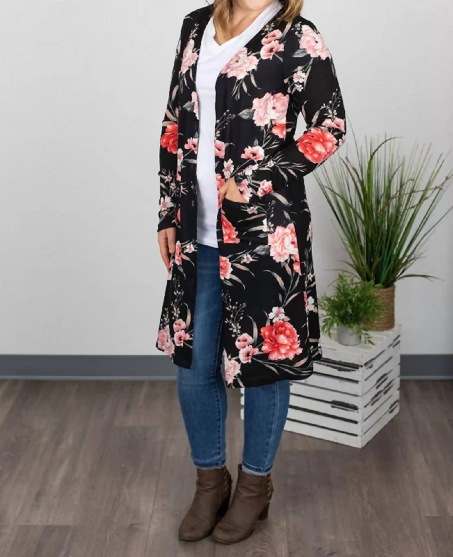 Modern Women's Outfit Colbie Cardigan In Black And Pink Floral