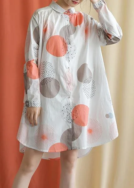 Women's Casual Wear Outfit Women red dotted Cotton tunic pattern lapel asymmetric baggy fall Dresses