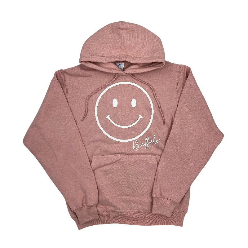 Comfortable Outfit For Women Smiley Face With Buffalo Wordmark Pale Blush Hoodie