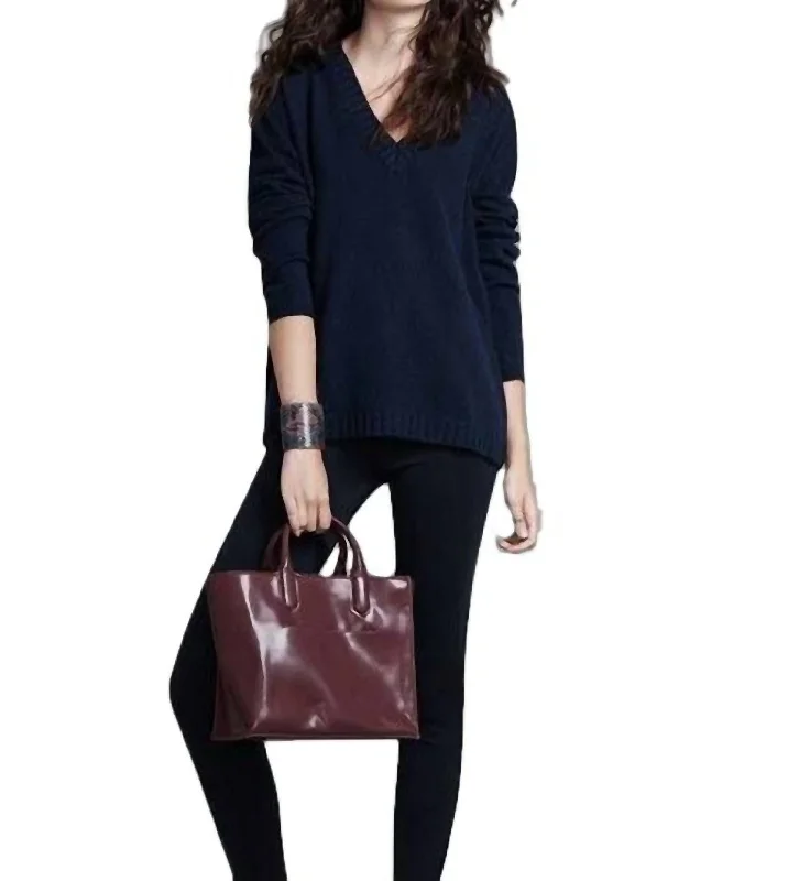 Women's Tailored Outfit Luxe T-Back Vee Sweater In Navy/truffle