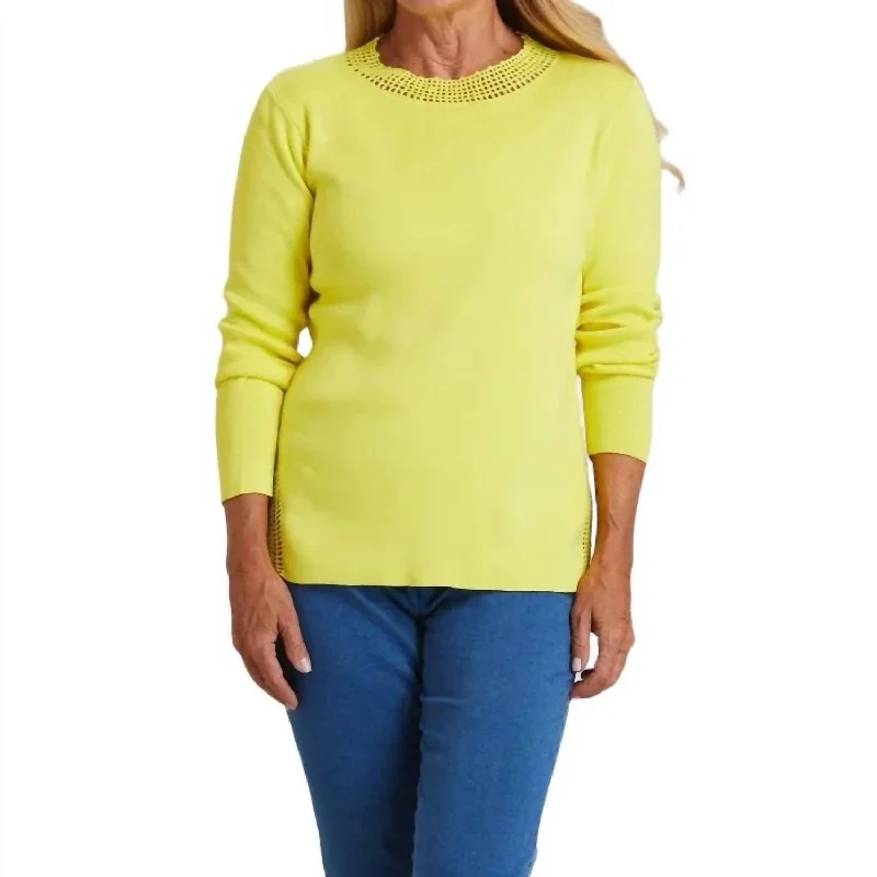 Fashionable Women's Outfit Crochet Crewneck Sweater In Lemon