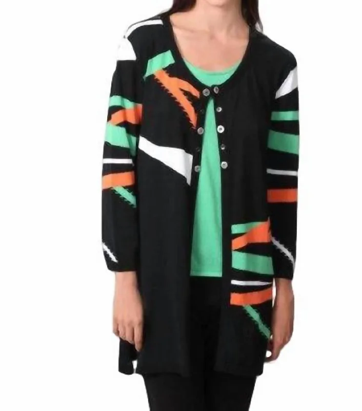 Affordable Luxury Women's Garments Retro Brights Long Cardigan In Black/orange