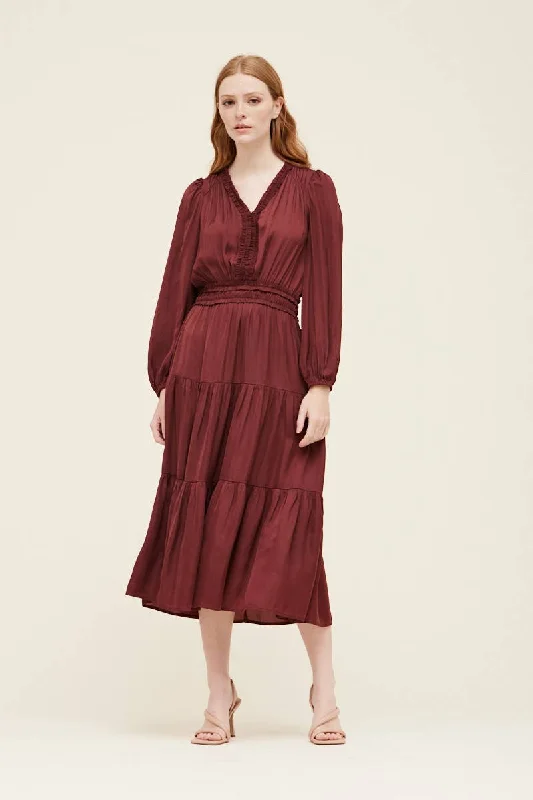 Women's Trendy Attire Merlot Dreams Midi Dress