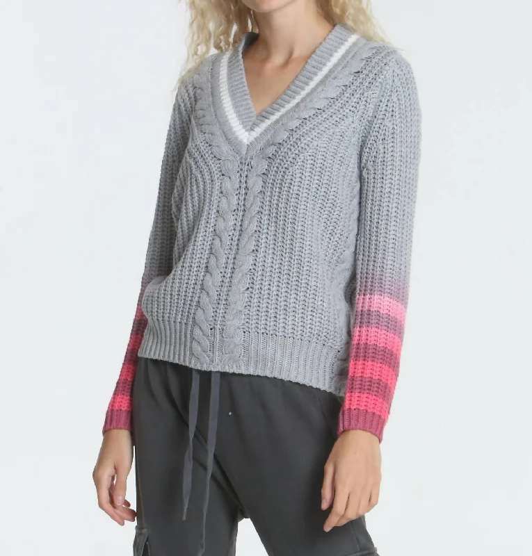 Women's Stylish Vacation Attire Dip Dyed Vee Sweater In Grey