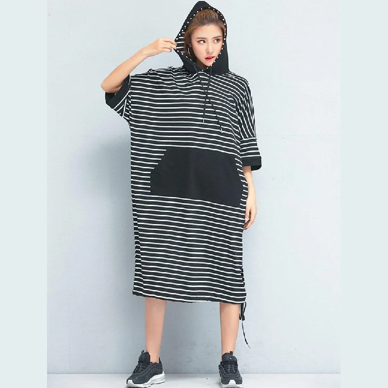 Women's Holiday Attire Women Clothing Loose Casual Cotton Striped Dress