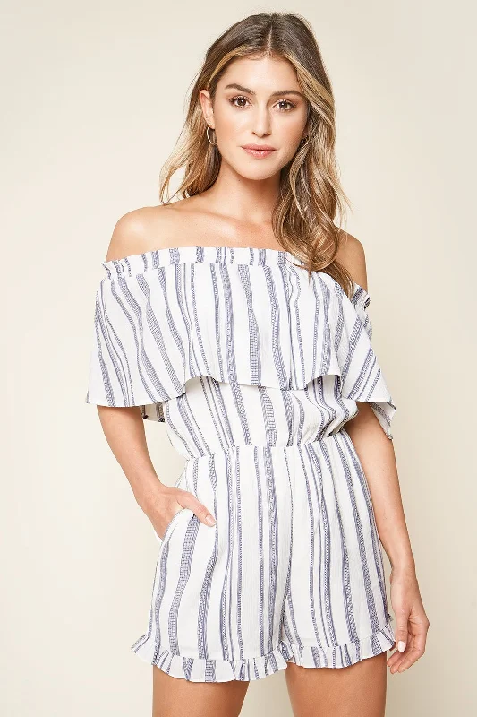 Women's Clothing Outfit Set See You Later Striped Off The Shoulder Romper