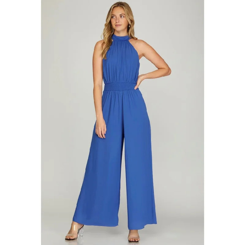 Vintage-Inspired Garments Something Blue Halter Jumpsuit