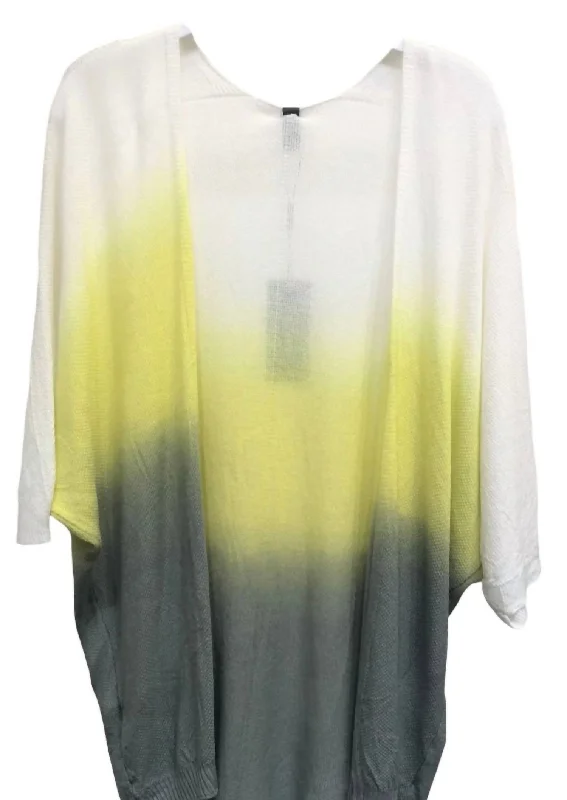 Women's Plus-Size Casual Outfit Women's Dip Dye Light Weight Knit Cardigan In White/yellow