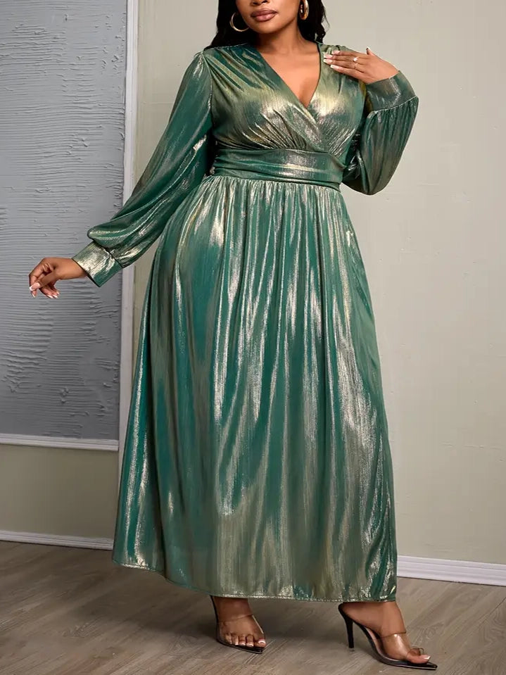 Women's Evening Attire Sidney Plus Size Maxi Gown in Shimmery Metallic