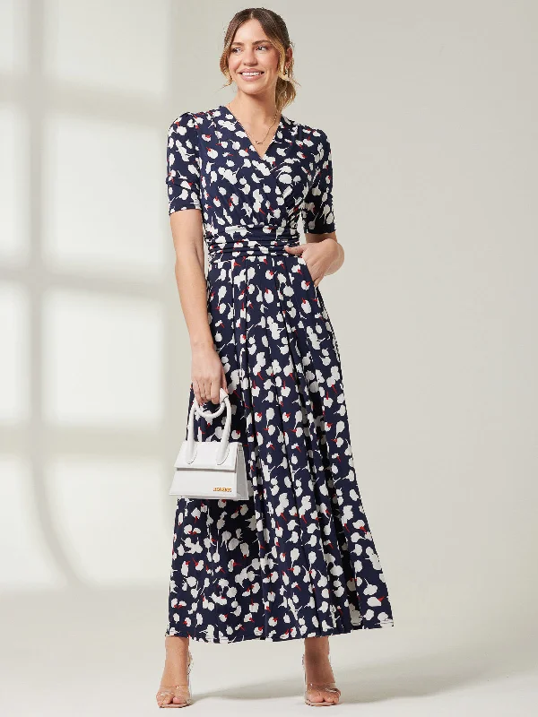 Chic Women's Attire Jolie Moi Acadia Floral Print Wrap Maxi Dress, Navy White Floral