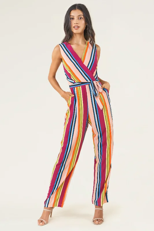 Women's Effortless Casual Outfit Andee Striped Surplice Jumpsuit