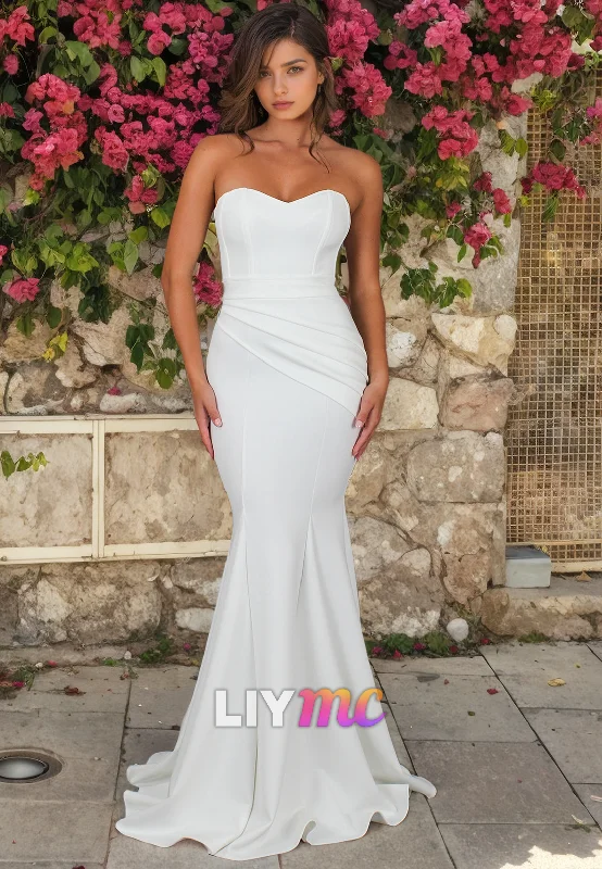 Women's Stylish Vacation Attire LW067 - Mermaid/Trumpet Sweetheart Strapless Ruched Satin Long Wedding Dress