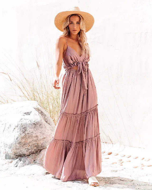 Chic Women's Outfit April Rain Pocketed Cutout Maxi Dress - Dusty Mauve