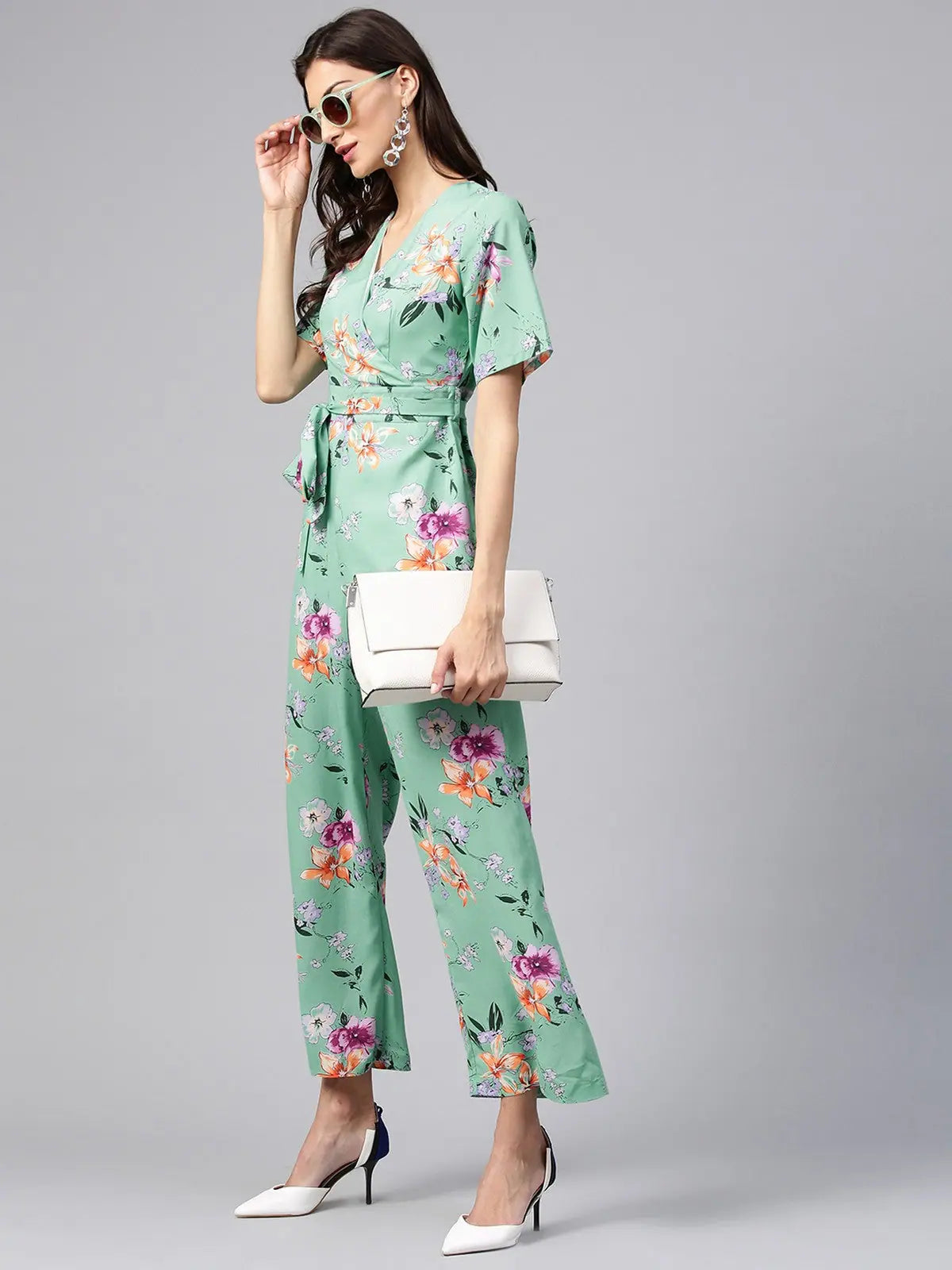 Formal Garments For Women Floral Overlapping Jumpsuit