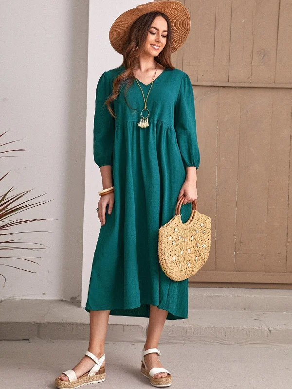 Charming Women's Garments KittenAlarm - Solid Oversized Shirred Waist Dress