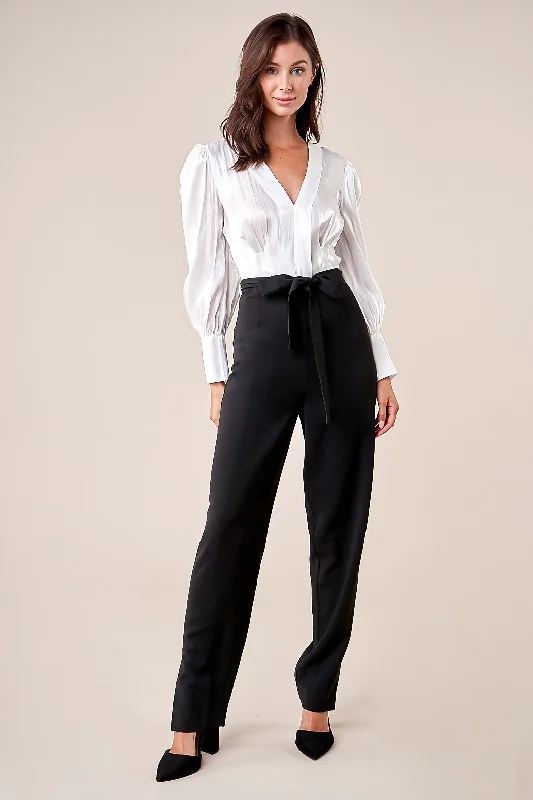 Women's Plus-Size Attire Miss Punctuality Pleated Blouse Jumpsuit