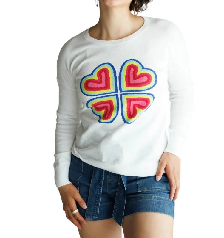 Women's Plus-Size Outfit 4 Hearts Crew Sweater In White