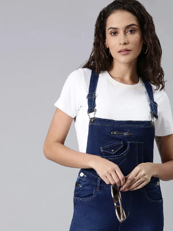 Women's Luxury Attire Women Blue Solid Dungaree-CR-7209-Blue