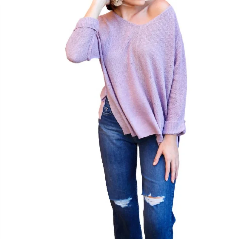 Women's Transitional Outfit Flowing V-Neck Sweater In Iris