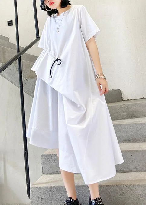 Women's Transitional Garments Handmade white cotton o neck drawstring Robe summer Dress