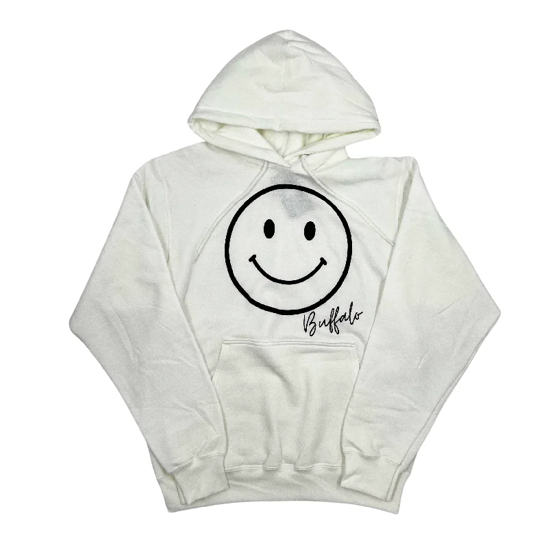 Women's Work Outfit Smiley Face With Buffalo Wordmark White Hoodie