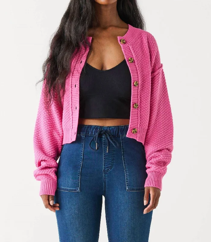 Women's Athletic Outfit Low Key Sweater Cardigan In Bubblegum Pink