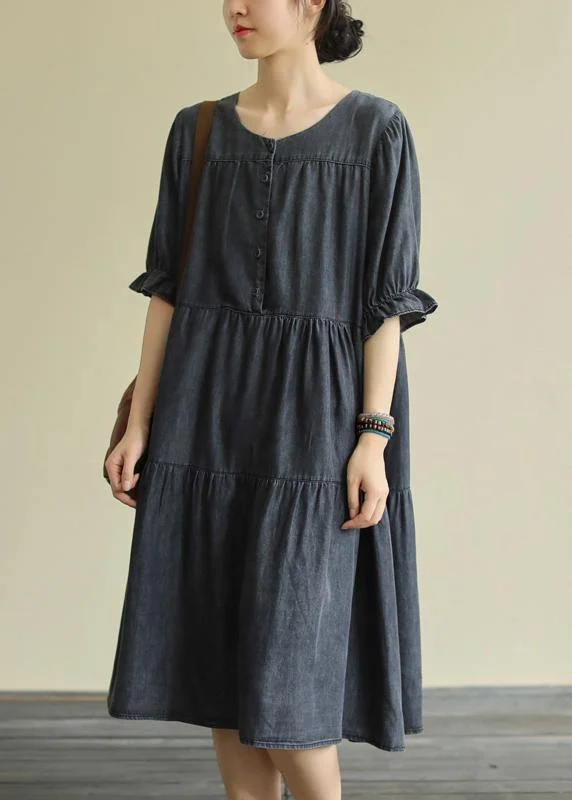 Women's Layered Outfit Elegant black Cotton clothes For Women o neck Cinched Dresses summer Dress