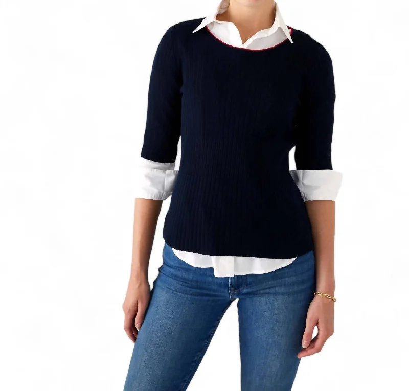 Women's Chic Outerwear Outfit Voyageur Acton Knit Crewneck Sweater In Navy