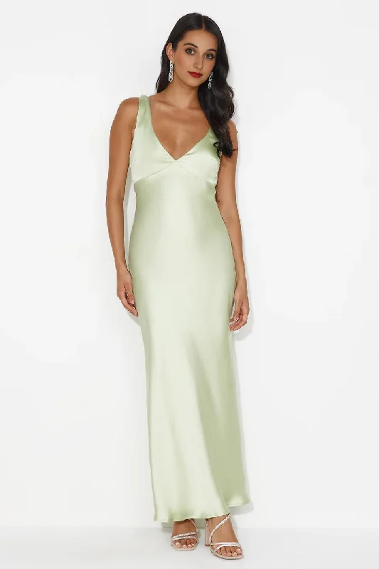 Women's Night-Out Outfit Indigo Fields Satin Maxi Dress Green