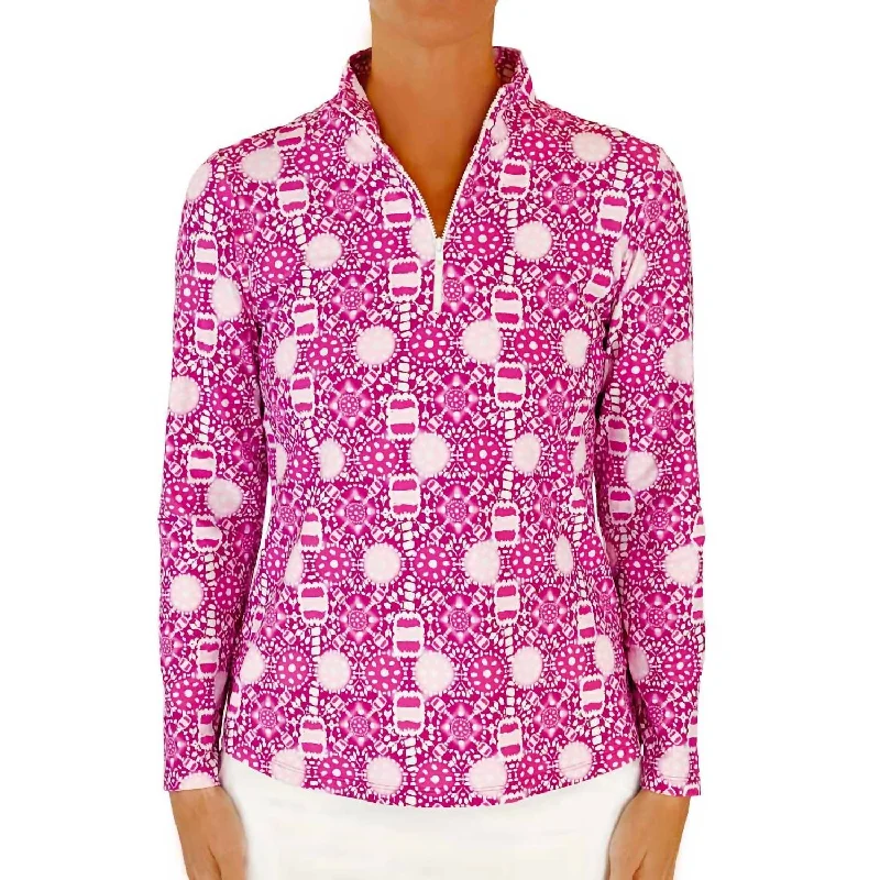 Women's Stylish Outdoor Outfit Anna Maria Pullover In Peace Love Pickleball Fuchsia