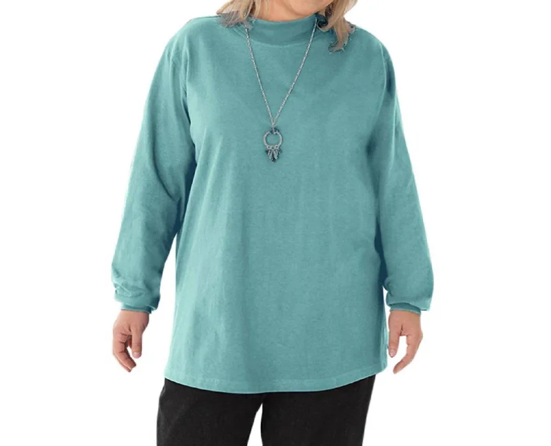 Women's Vintage Garments Cotton Jersey Mock Long Sleeve Top - Plus In Emerald Green