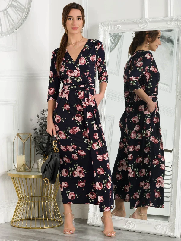 Casual Garments For Women Jolie Moi Giselle Wrap Front Jumpsuit, Navy Floral