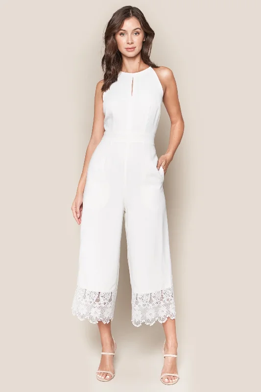 Women's Activewear Attire Forever Yours White Lace Trim Jumpsuit