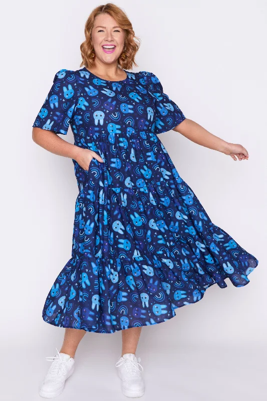 Women's Elegant Garments Saturn Blue Bunnies Dress