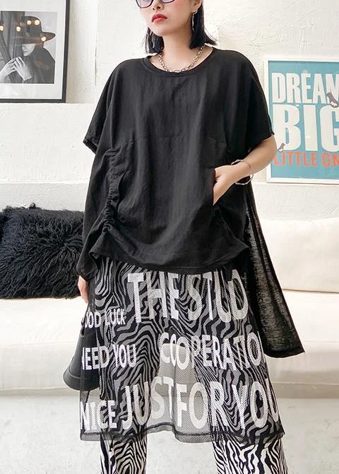 Women's Chic Outerwear Garments French black Letter Cotton clothes o neck patchwork tulle short Dress