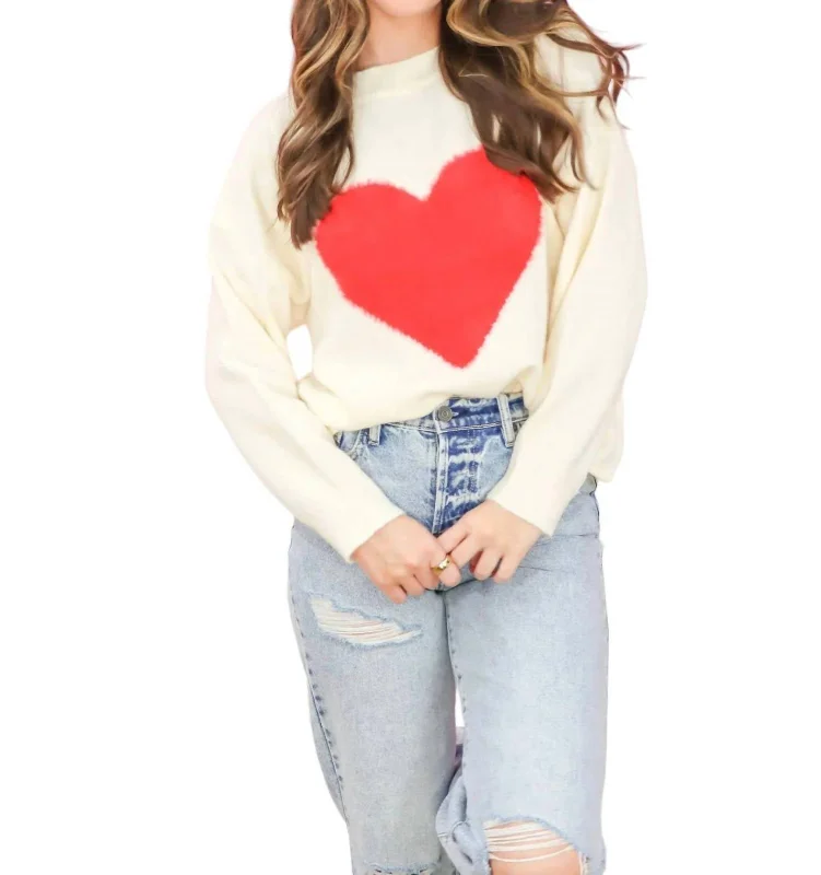 Women's Chic Outerwear Attire Missing You Long Sleeve Sweater In White/red