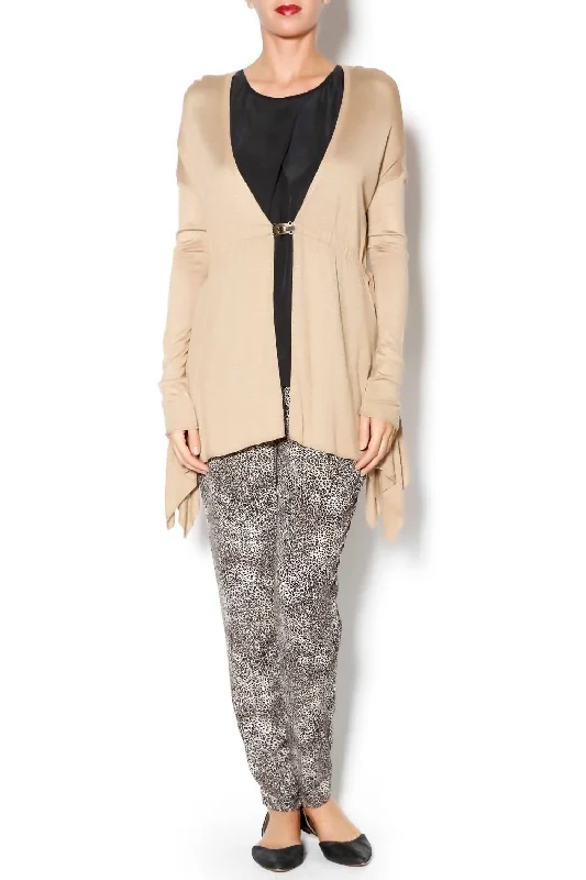 Women's High-Fashion Outfit Drawstring Tie Cardi In Heather Toffee