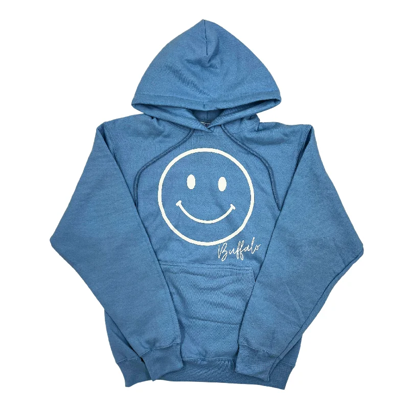 Women's Party Outfit Smiley Face With Buffalo Wordmark Light Blue Hoodie