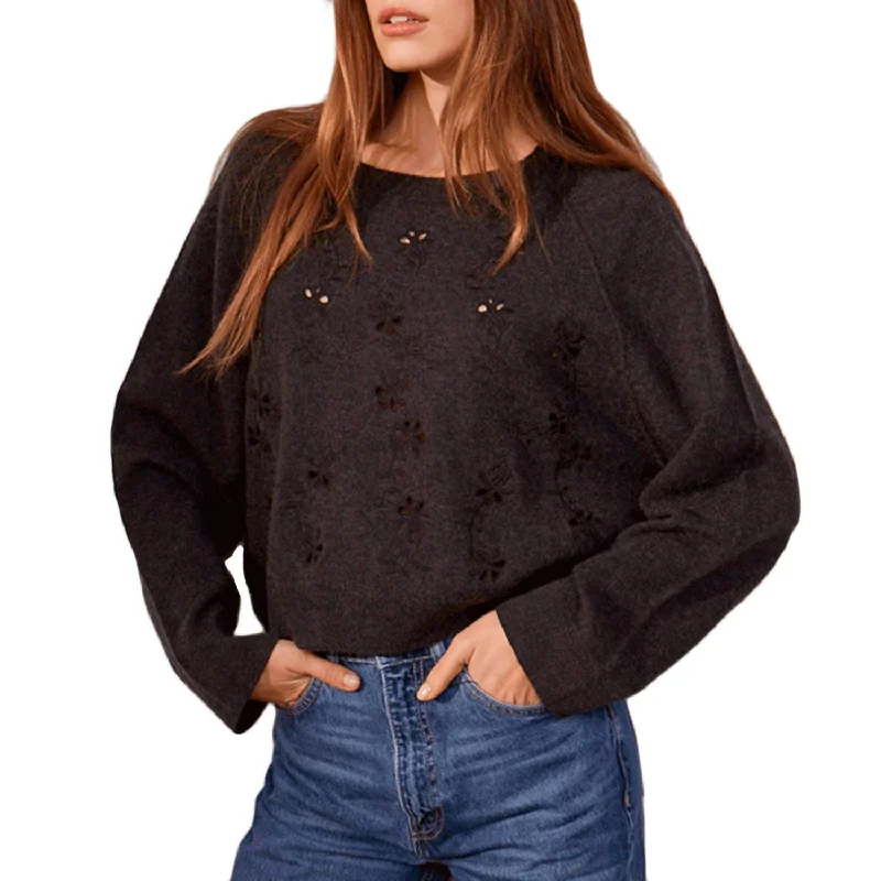 Women's Outerwear Garments Miriam Embroidered Wool Sweater In Dark Grey Melange