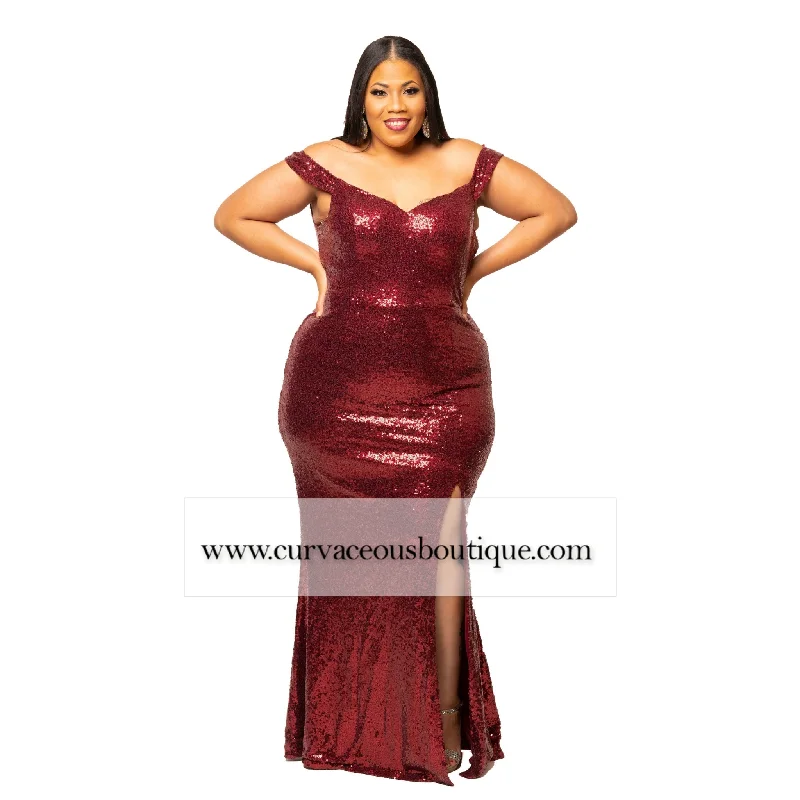 Women's Seasonal Garments Burgundy Joseline Sequin Gown