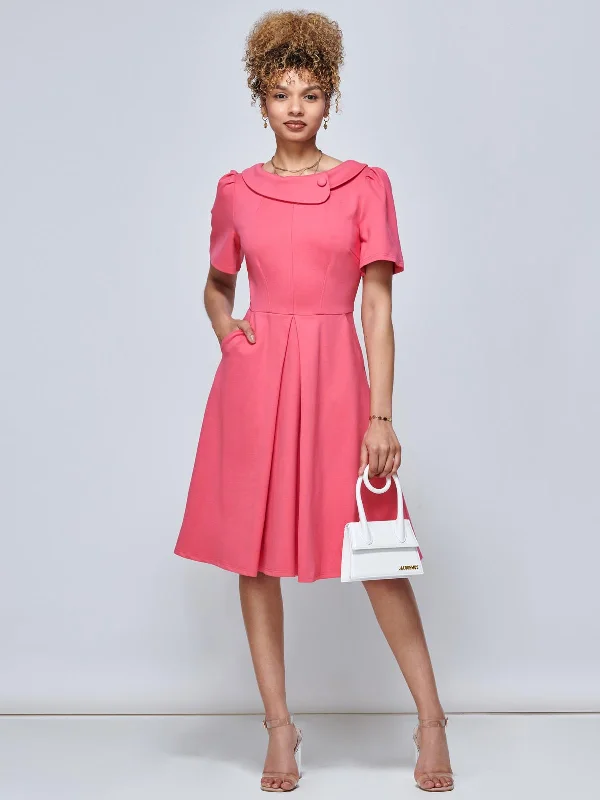 Women's Fashionable Attire For Work Jolie Moi Valencia Flared Dress, Punch Pink