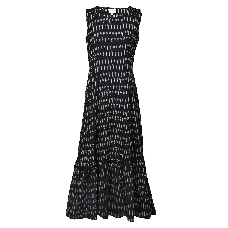 Chic Women's Outfit Black Madras Cotton Ikat Sleeveless Mermaid Dress