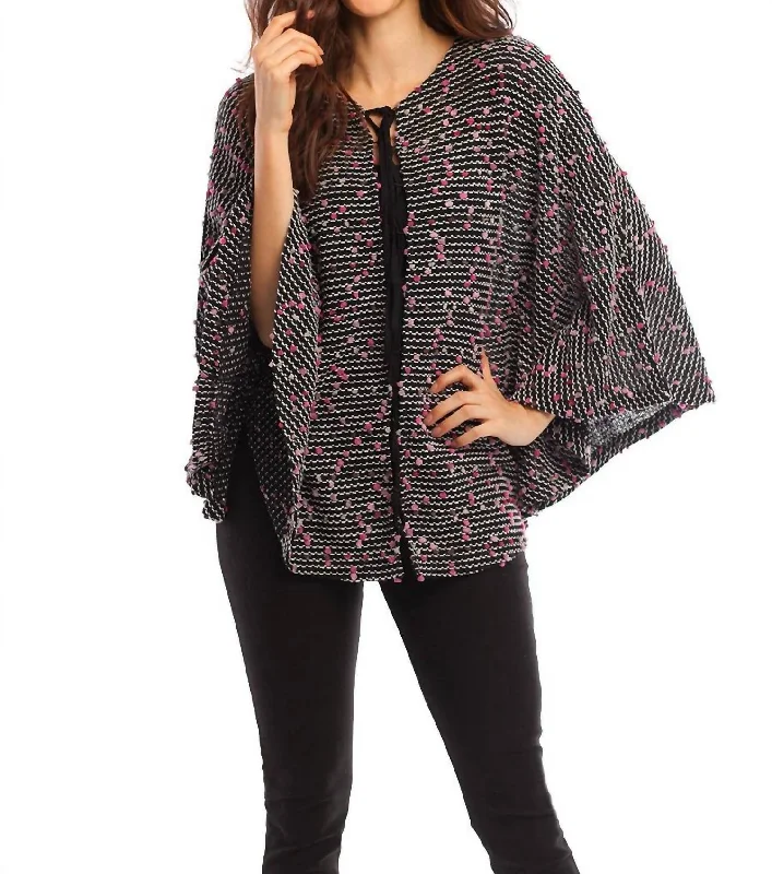 Comfortable Women's Attire Aria Tie-Up Poncho In Black Multi