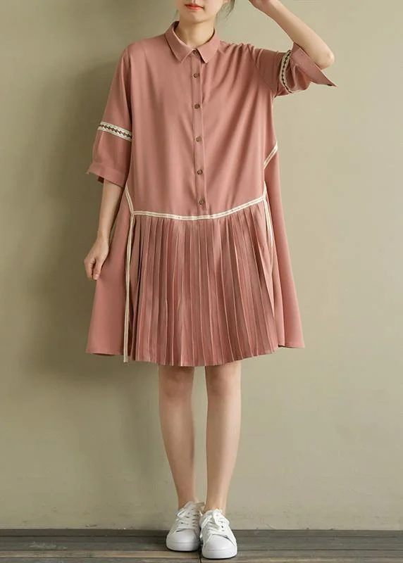 Women's Clothes And Garments Beautiful lapel Cinched chiffon Indian Wardrobes pink tops Summer