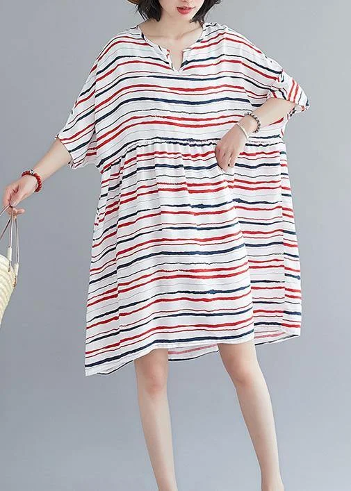 Women's Elegant Formal Outfit Vivid o neck summer quilting dresses Fashion Ideas red striped Dress