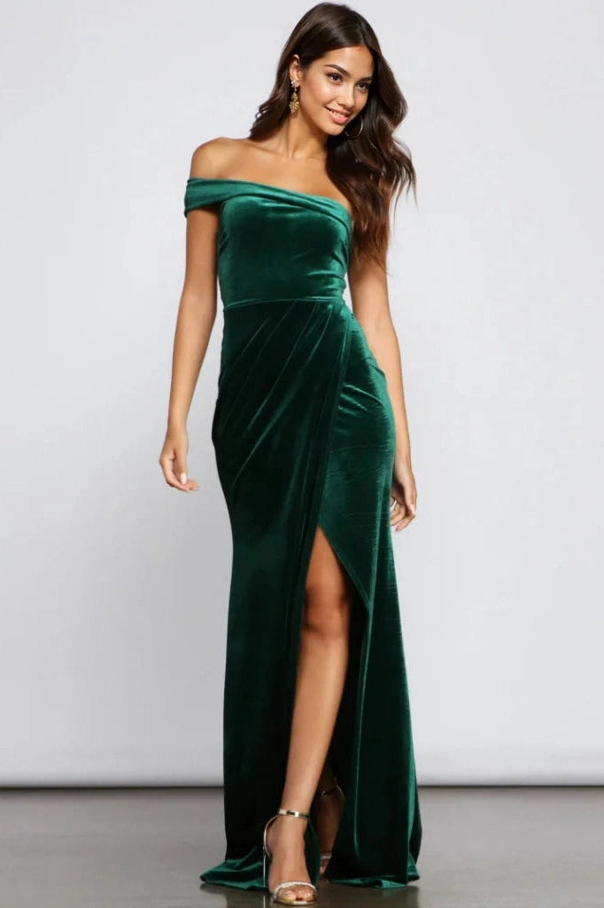 Women's Elegant Formal Outfit Cleo Formal One-Shoulder Velvet Dress