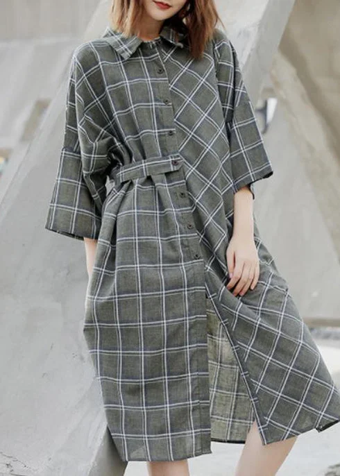 Women's High-Fashion Garments Women Spring Casual Plaid Cardigan Shirt Dress